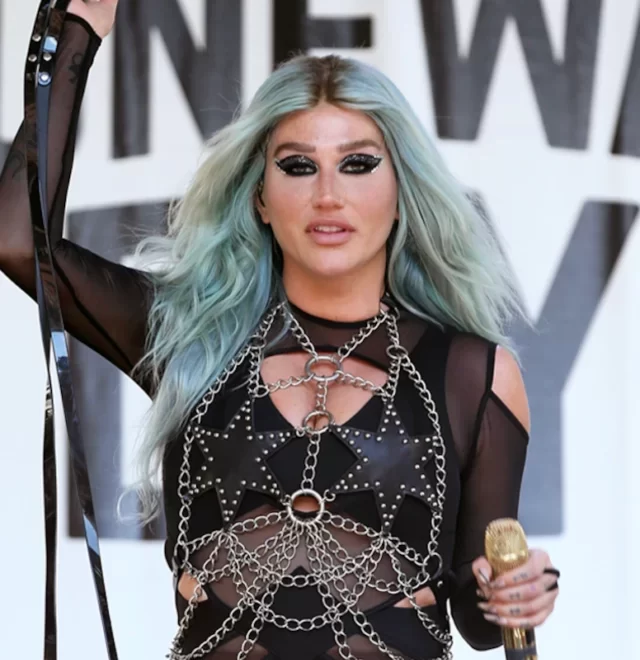 Kesha Performs in Cut-Out Leather & Chain Harness Outfit and Boots For Stonewall Inn Pride Performance in NYC