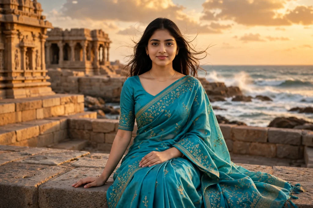Temple Prompt for Girl Somnath Temple – Sitting by the Arabian Sea