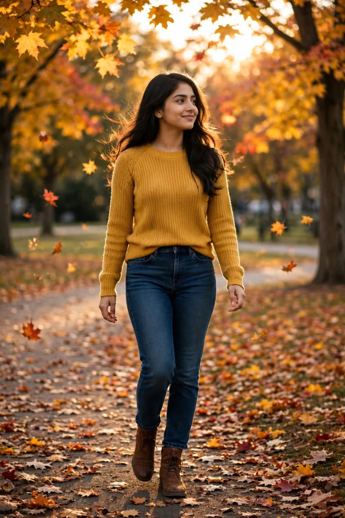 Jeans Top Prompt for Girl Autumn Park Fashion Ai Prompts