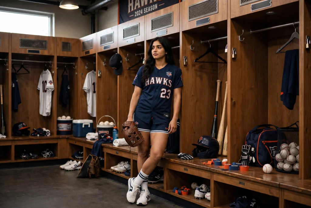 Rain Prompt for Girls Instagram Baseball Locker Room Portrait ai prompt