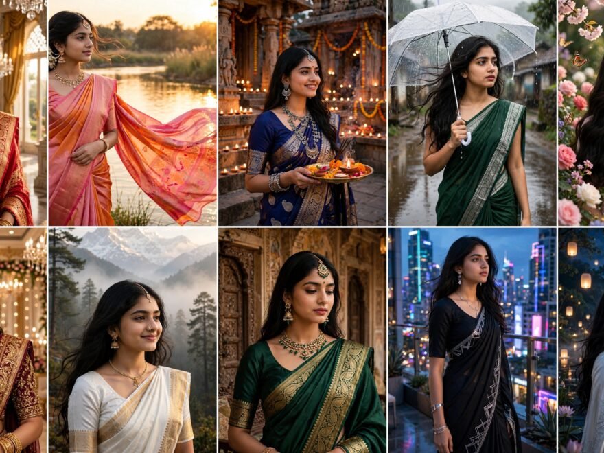 Rain Prompt for Girls Instagram ChatGPT Photo Editing Prompts for Girl in Saree (2026) | 10 Stunning AI Prompts for Beautiful Saree Photos