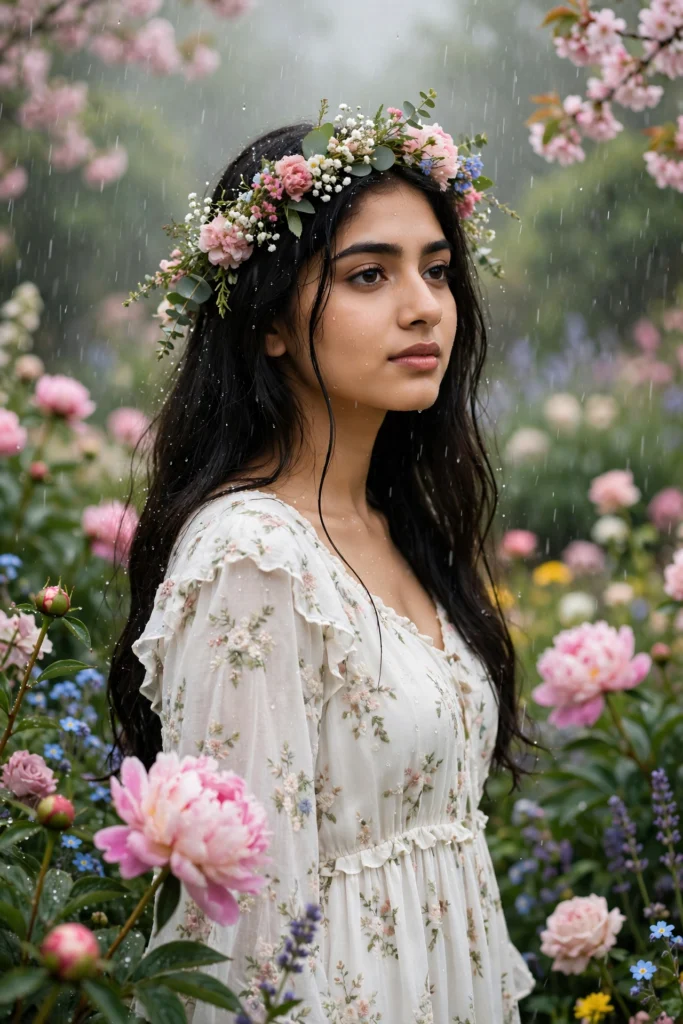 Rain Prompt for Girls Instagram Floral Garden Rain ai prompt