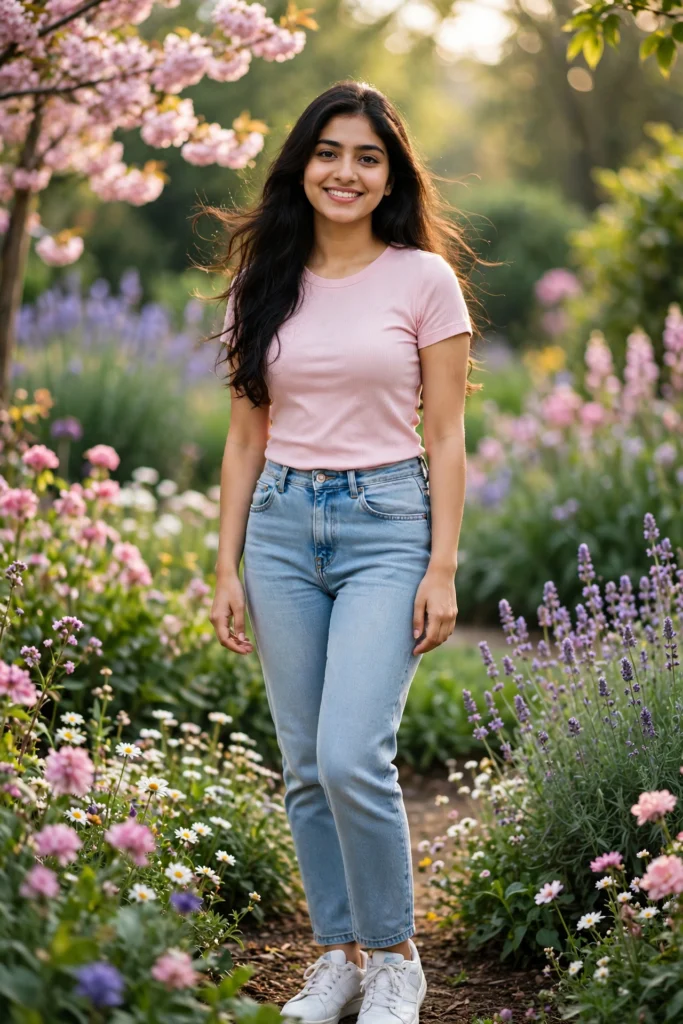 Jeans Top Prompt for Girl Garden Portrait Ai prompts