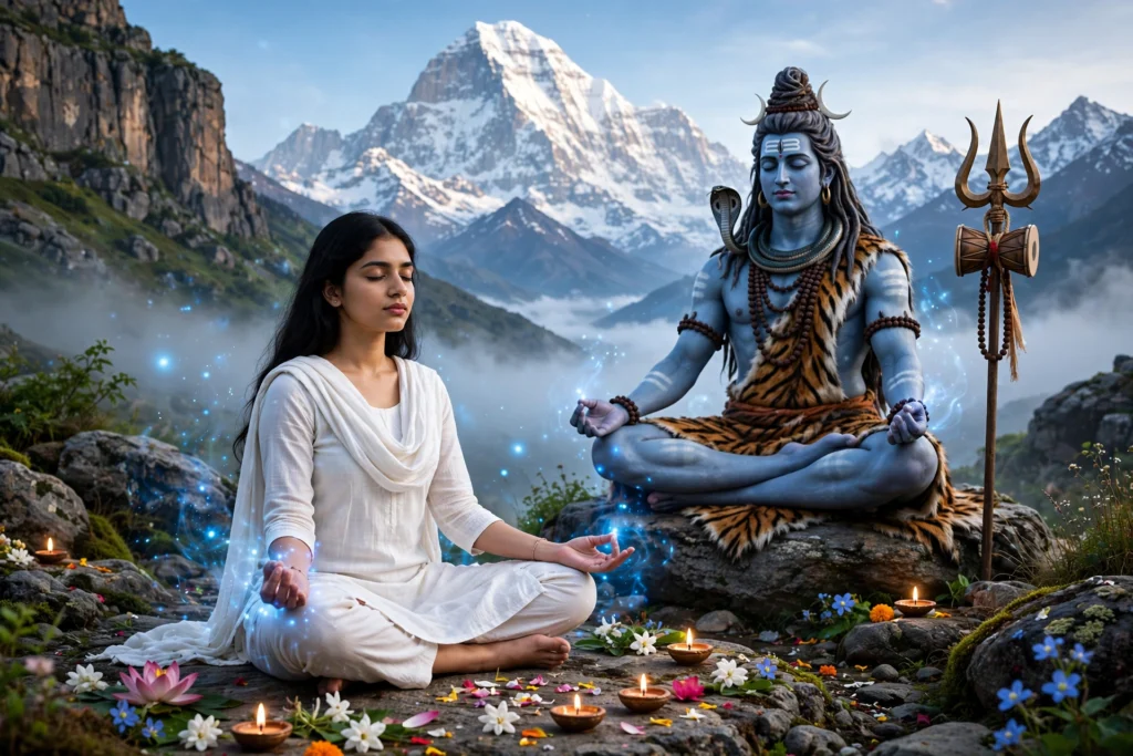 Lord Shiva Prompt for Girl Girl Meditating With Lord Shiva ai prompt