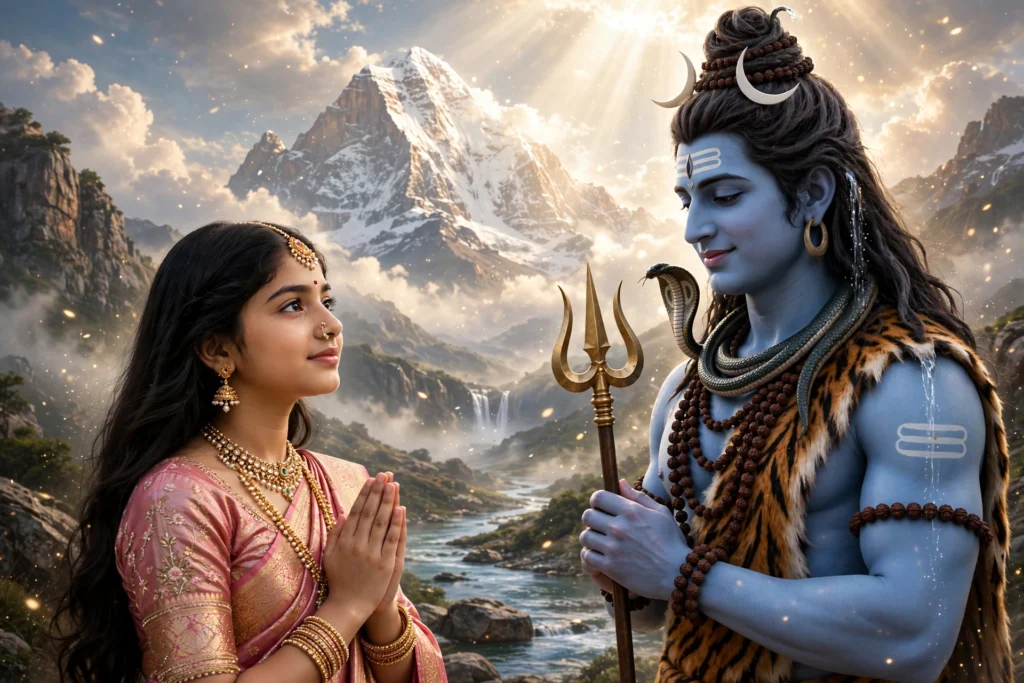 Lord Shiva Prompt for Girl Girl With Lord Shiva Blessing Scene ai prompt