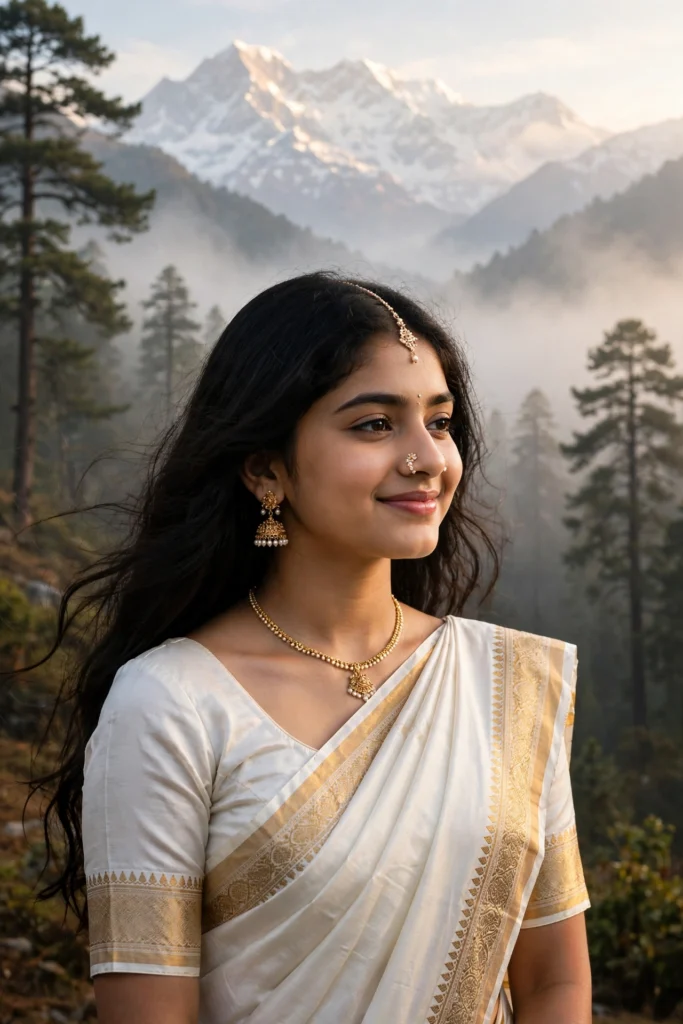 Rain Prompt for Girls Instagram Himalayan Traditional Saree Scene ai prompt