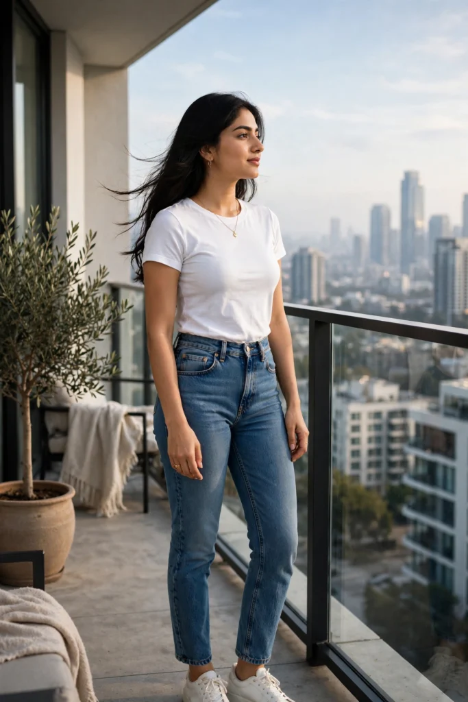 Jeans Top Prompt for Girl Luxury Apartment Balcony Ai Prompts