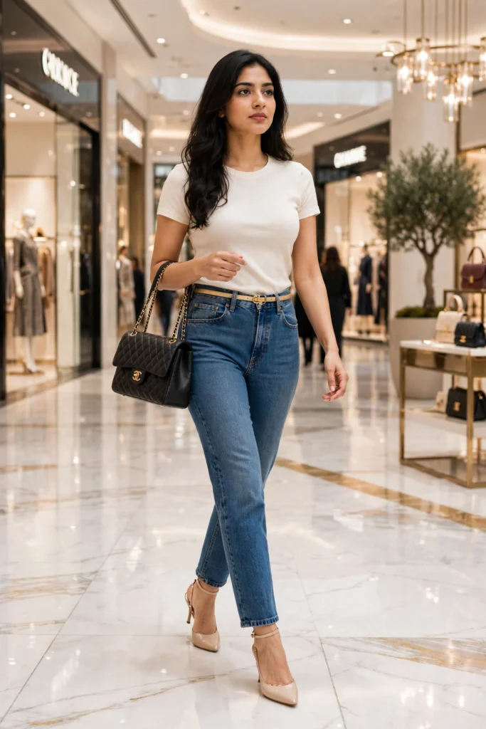 Jeans Top Prompt for Girl Luxury Mall Fashion Ai prompts