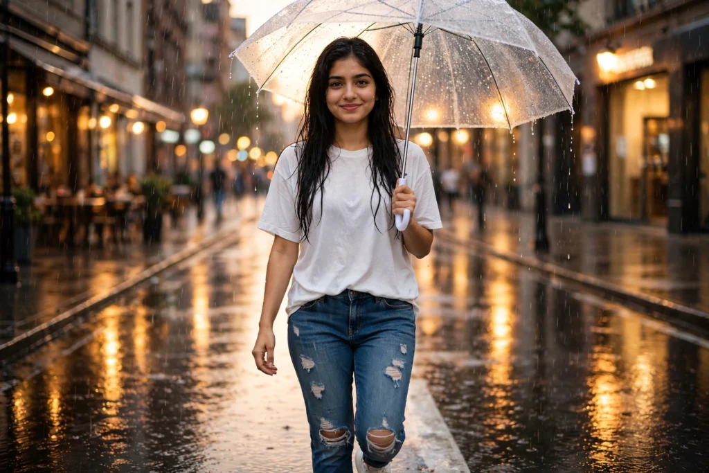 Rain Prompt for Girls Instagram Monsoon Street Aesthetic ai prompt
