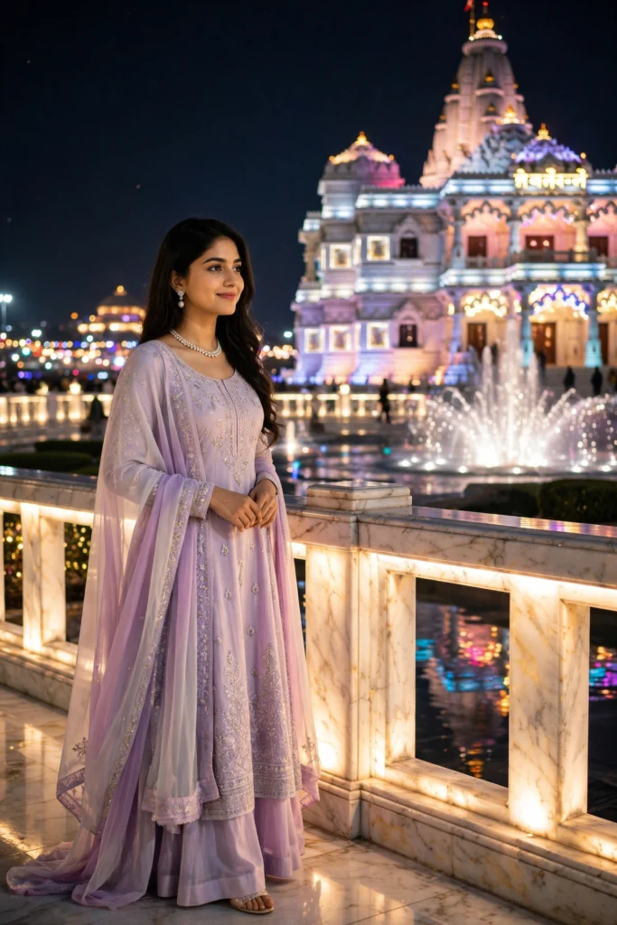 Temple Prompt for Girl Prem Mandir, Vrindavan – Night Illumination
