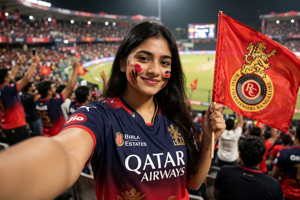 Lord Shiva Prompt for Girl RCB Match Day Selfie Style ai prompt