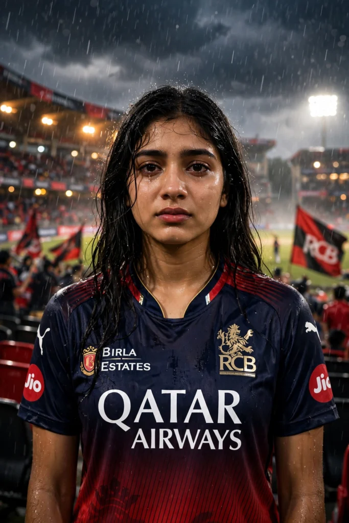 Lord Shiva Prompt for Girl RCB Rainy Stadium Mood ai prompt