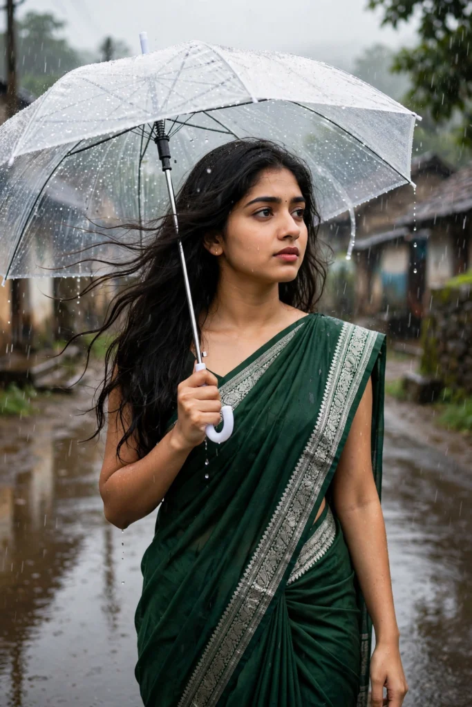 Rain Prompt for Girls Instagram Rainy Monsoon Saree Photography ai prompt