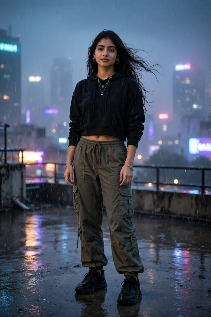 Rain Prompt for Girls Instagram Rainy Rooftop Vibes ai prompt