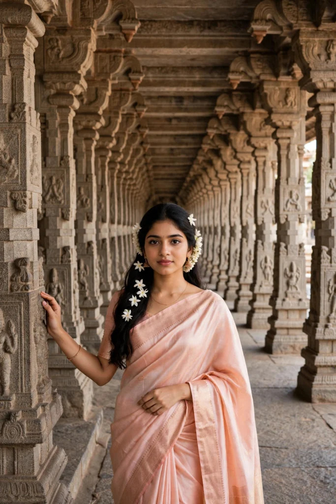 Temple Prompt for Girl Ramanathaswamy Temple – Grand Corridor Portrait