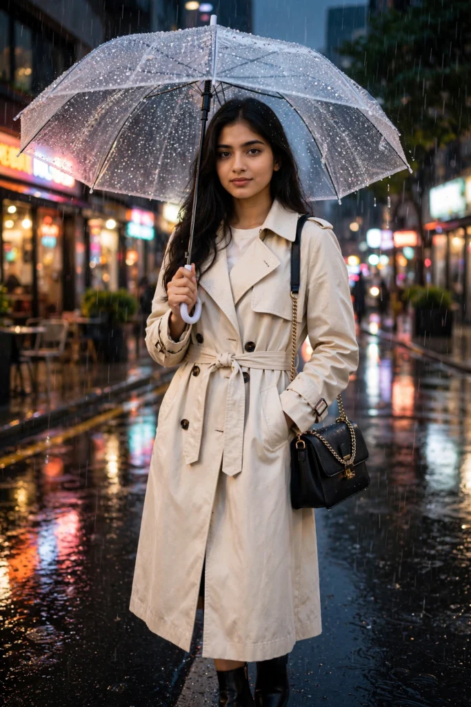 Rain Prompt for Girls Instagram Transparent Umbrella Look ai prompt