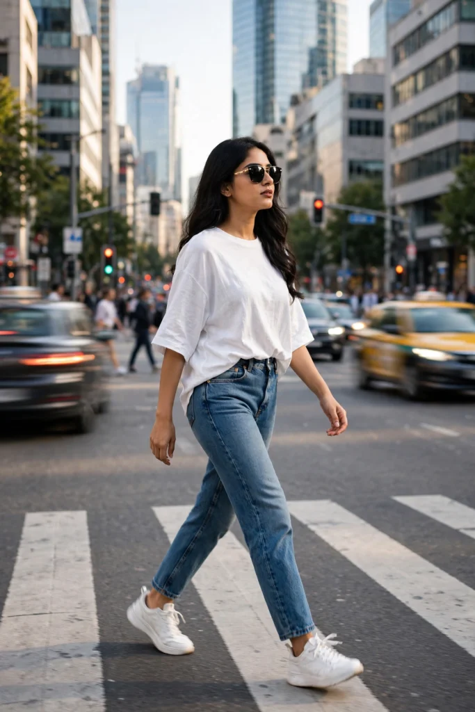 Jeans Top Prompt for Girl Urban Crosswalk Ai Prompts