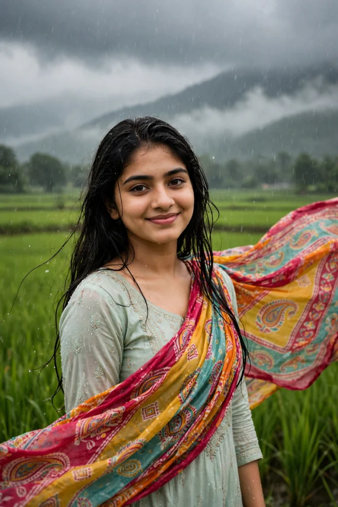 Rain Prompt for Girls Instagram Village Monsoon Beauty ai prompt