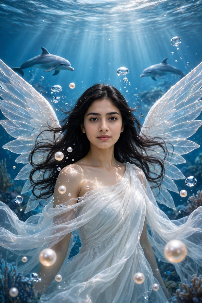 Swimming Pool Photoshoot Prompts for Gemini Girl Underwater Angel ai prompt
