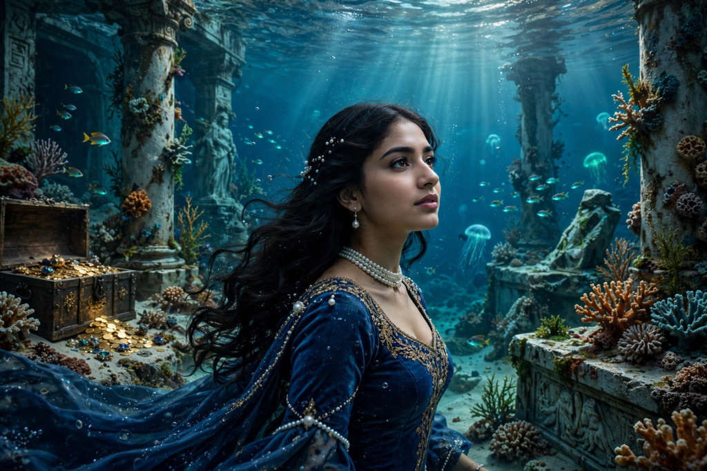 Swimming Pool Photoshoot Prompts for Gemini Girl Sunken Palace Princess ai prompt