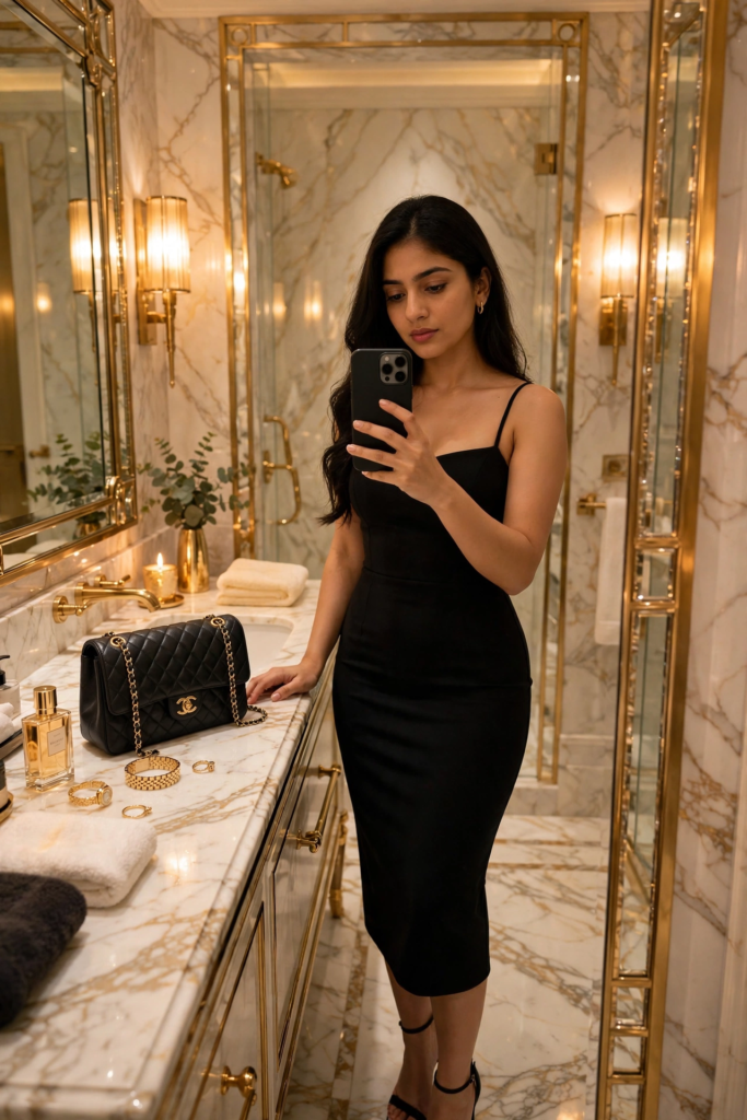 Swimming Pool Photoshoot Prompts for Gemini Girl Luxury Hotel Mirror Selfie ai prompt