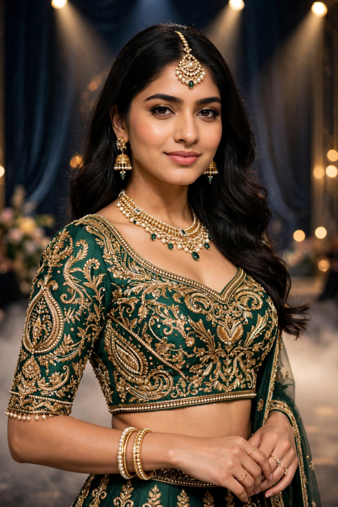 Prompt for Gemini AI Girl Style Green Emerald Lehenga Traditional Look ai prompt