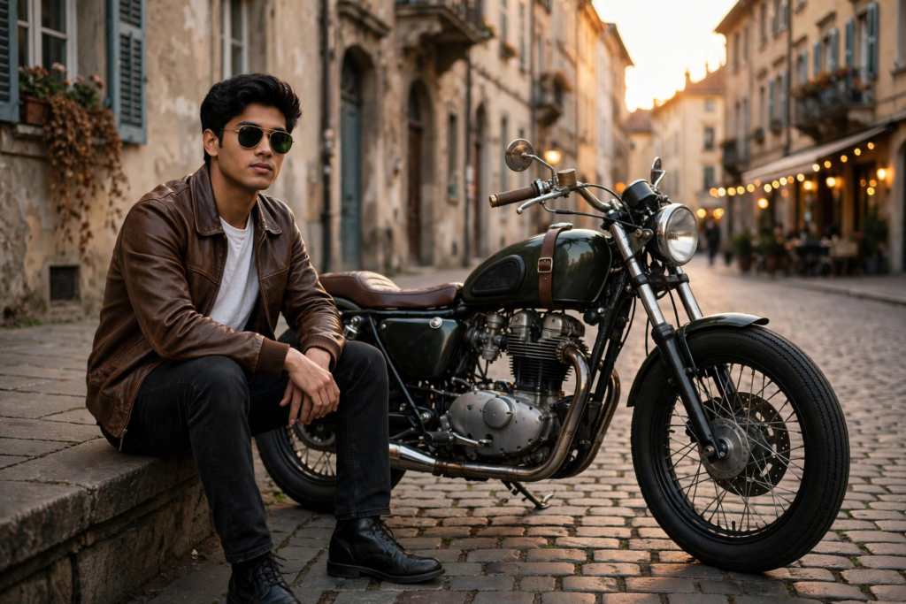 Gemini Bike Prompt for Girls Cafe Racer Vintage Look ai prompt
