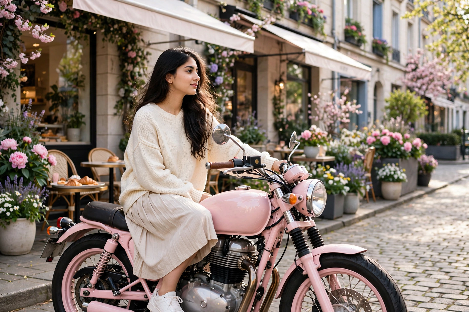 Gemini Bike Prompt for Girls Pink Café Racer Aesthetic ai prompt