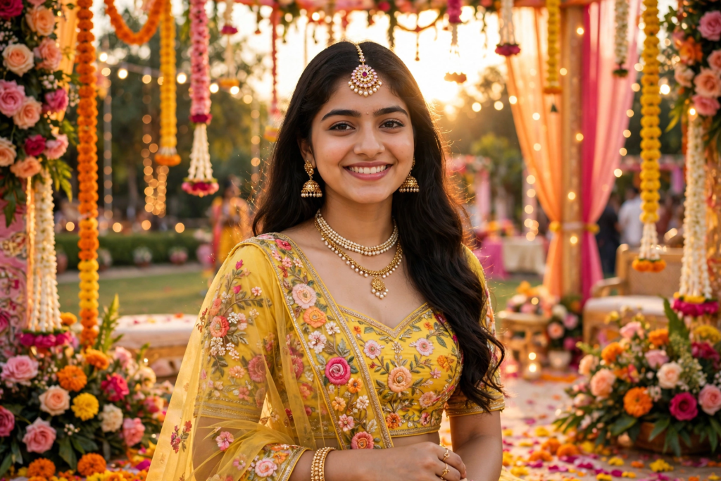Prompt for Gemini AI Girl Style Yellow Haldi Ceremony Lehenga Look ai prompt
