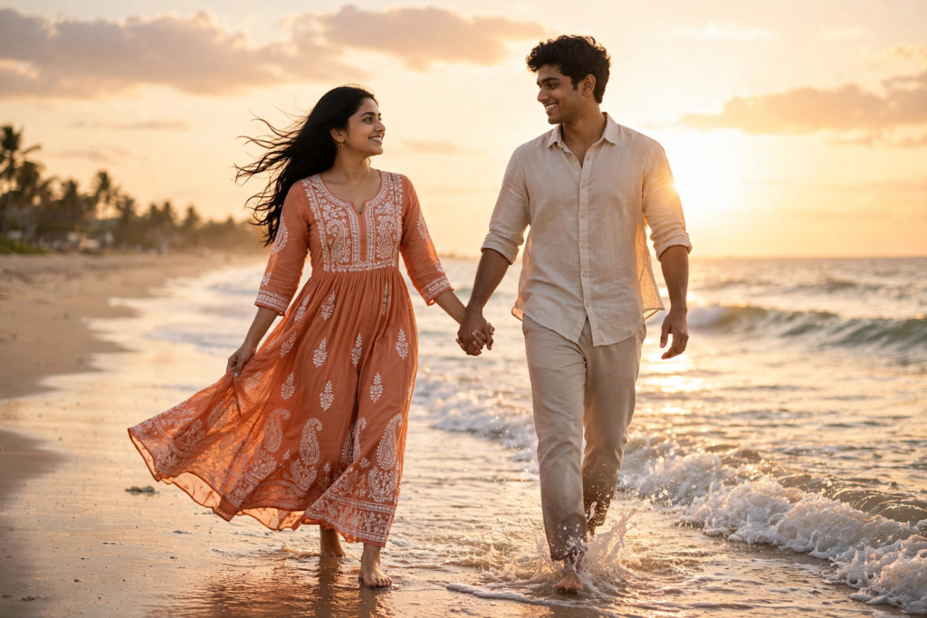 Couple Eyes Prompt ChatGPT Beach Sunset Indian Couple Photoshoot ai prompt