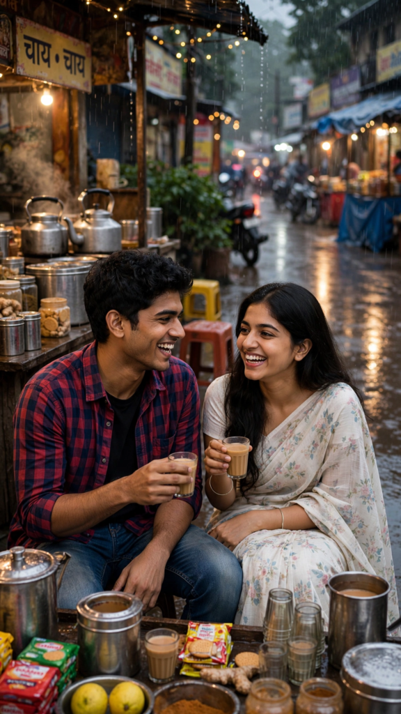 Couple Kissing Prompts for Gemini AI Rainy Evening Tea Date ai prompt
