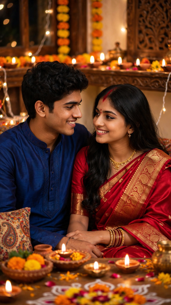 Couple Kissing Prompts for Gemini AI Traditional Festival Celebration - Diwali ai prompt