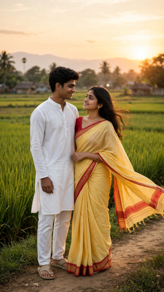 Couple Kissing Prompts for Gemini AI Village Sunset Romance ai prompt