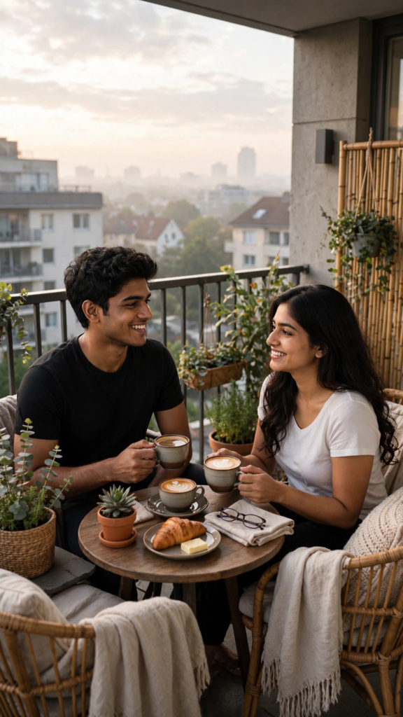 Couple Kissing Prompts for Gemini AI Morning Balcony Coffee ai prompt