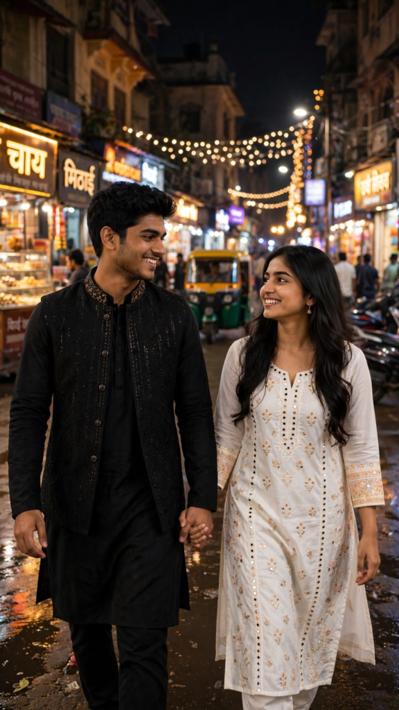 Couple Kissing Prompts for Gemini AI Metro City Night Walk ai prompt