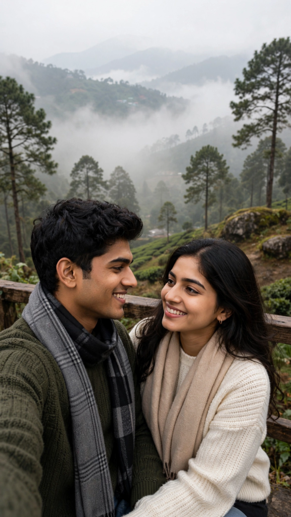 Couple Kissing Prompts for Gemini AI Hill Station Vacation ai prompt
