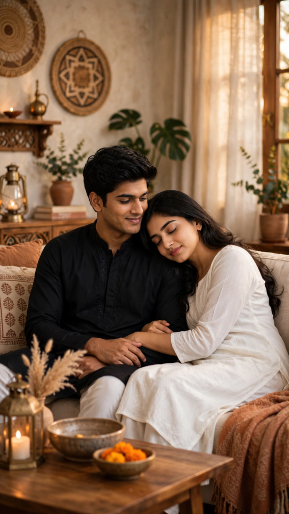 Couple Kissing Prompts for Gemini AI Cozy Home Evening ai prompt