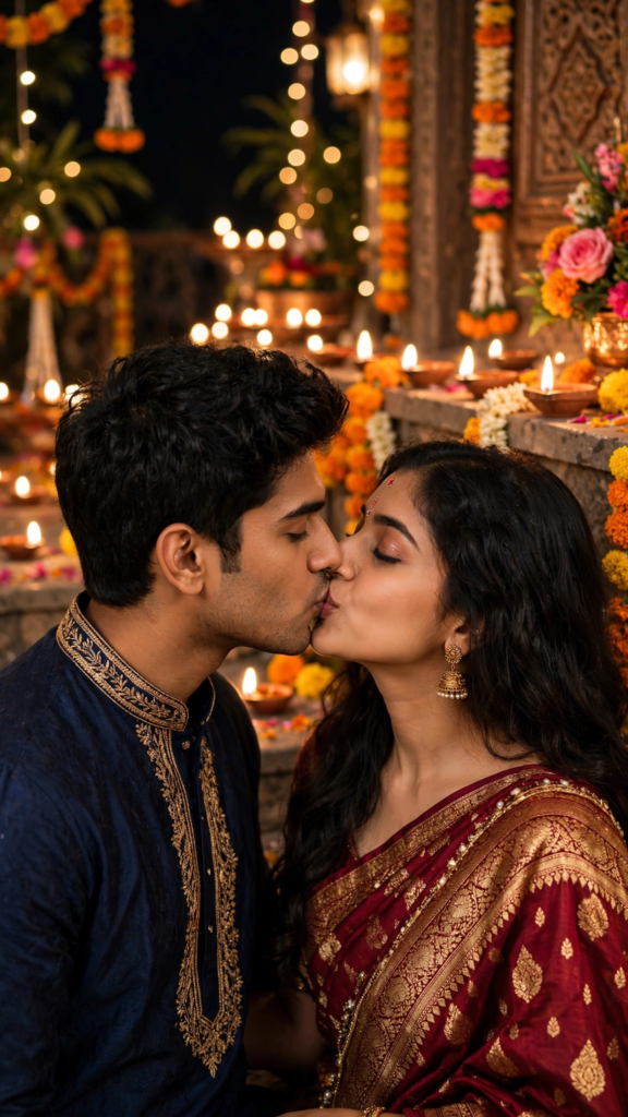 Couple Kissing Prompts for Gemini AI Festival / Diwali Couple Moment ai prompt