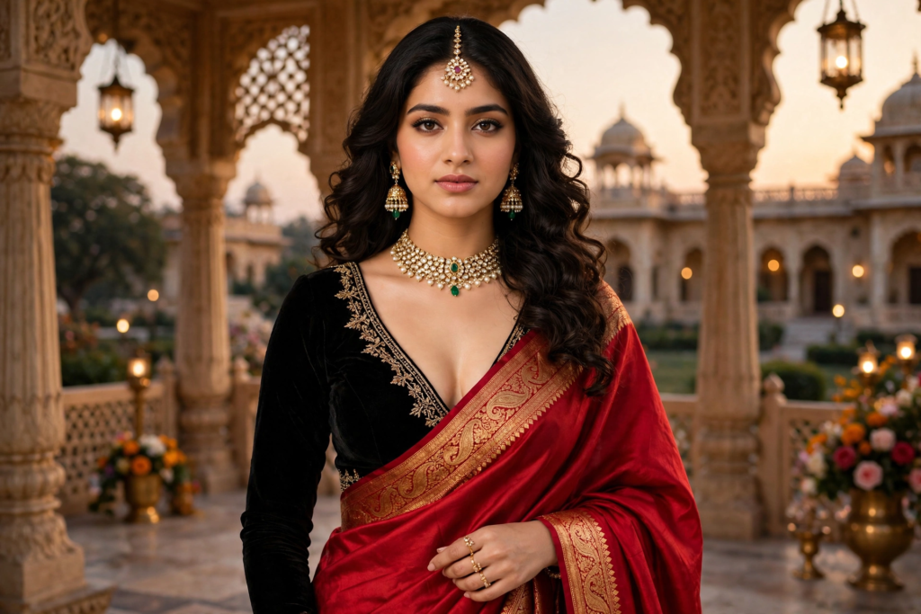 Prompt for Gemini AI Girl Style Red Saree Diva Look ai prompt