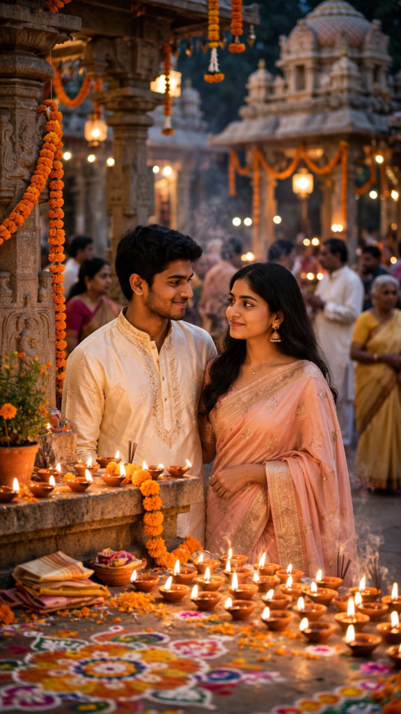 Couple Black Dress Prompt Temple Festival Together ai prompt