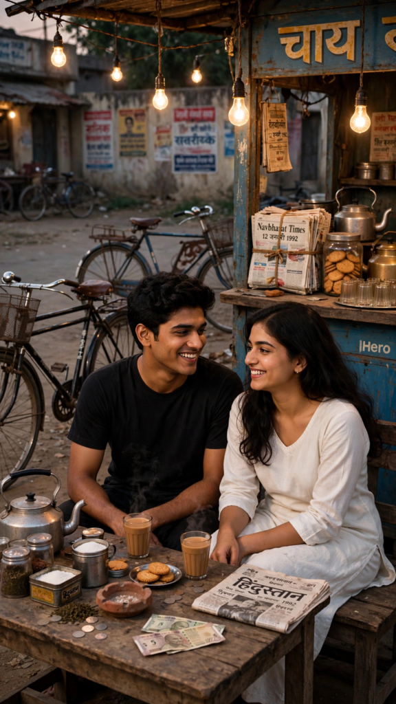 Couple Black Dress Prompt Retro Tea Stall Love ai prompt