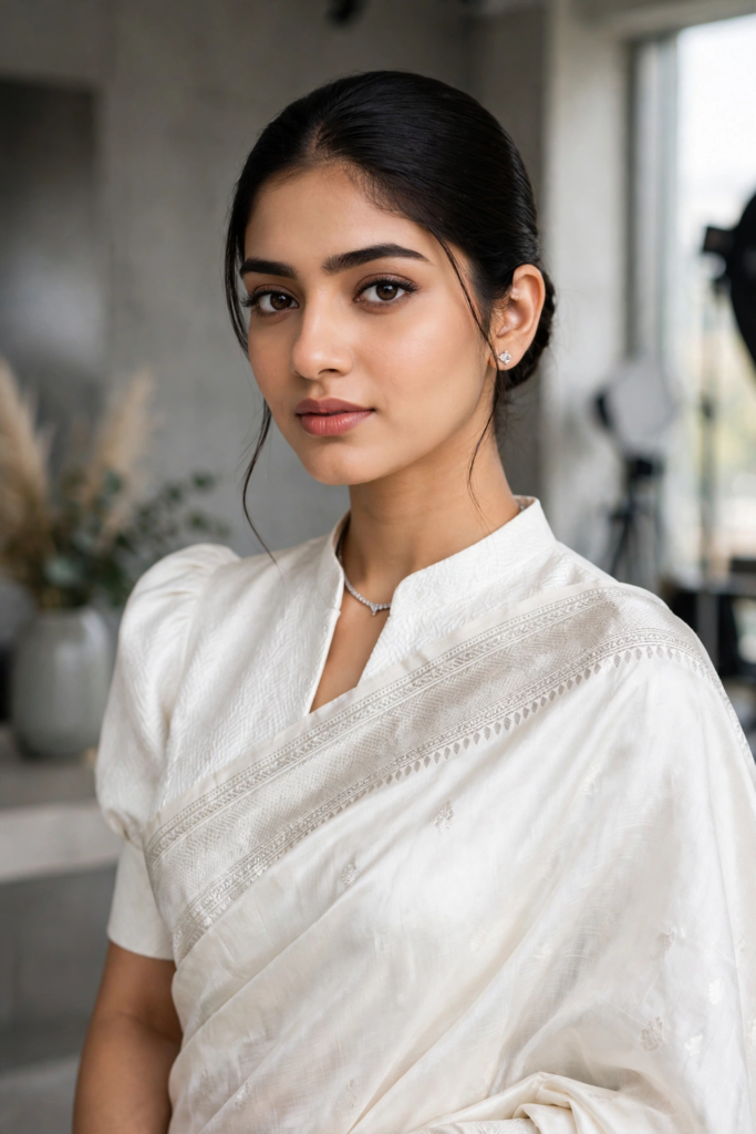 Prompt for Gemini AI Girl Style Bold Modern White Saree Look ai prompt