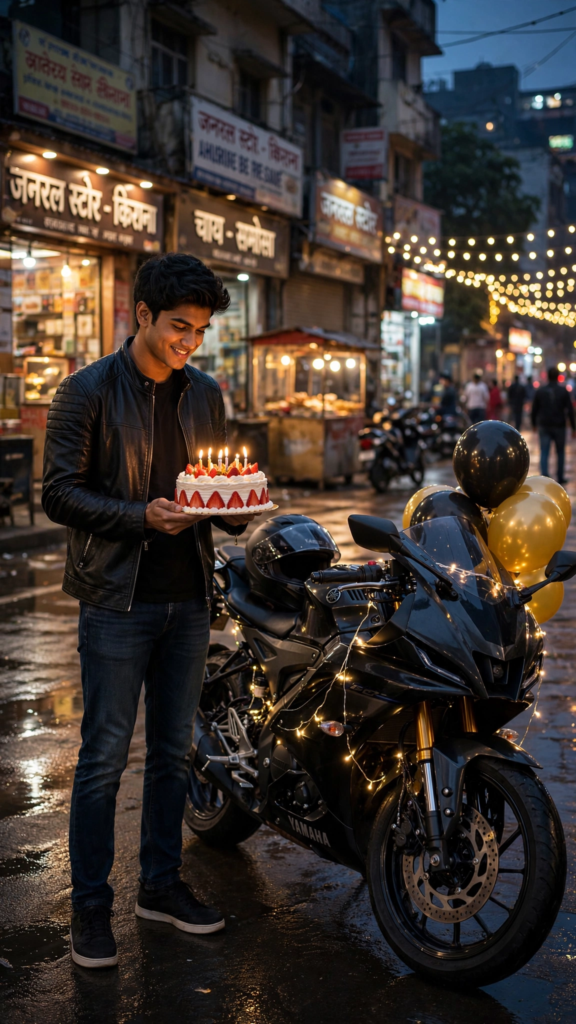 Couple Black Dress Prompt Birthday with Sports Bike ai prompt