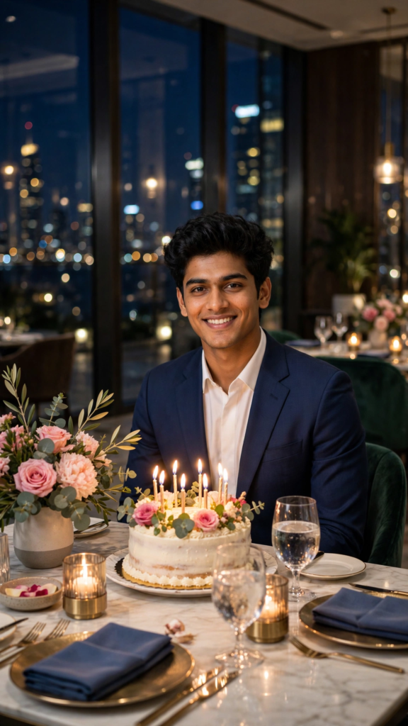 Couple Black Dress Prompt Luxury Hotel Birthday Dinner ai prompt