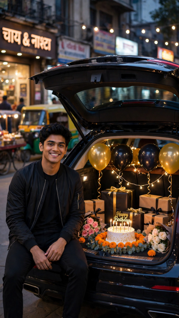 Couple Black Dress Prompt Car Trunk Surprise Birthday ai prompt