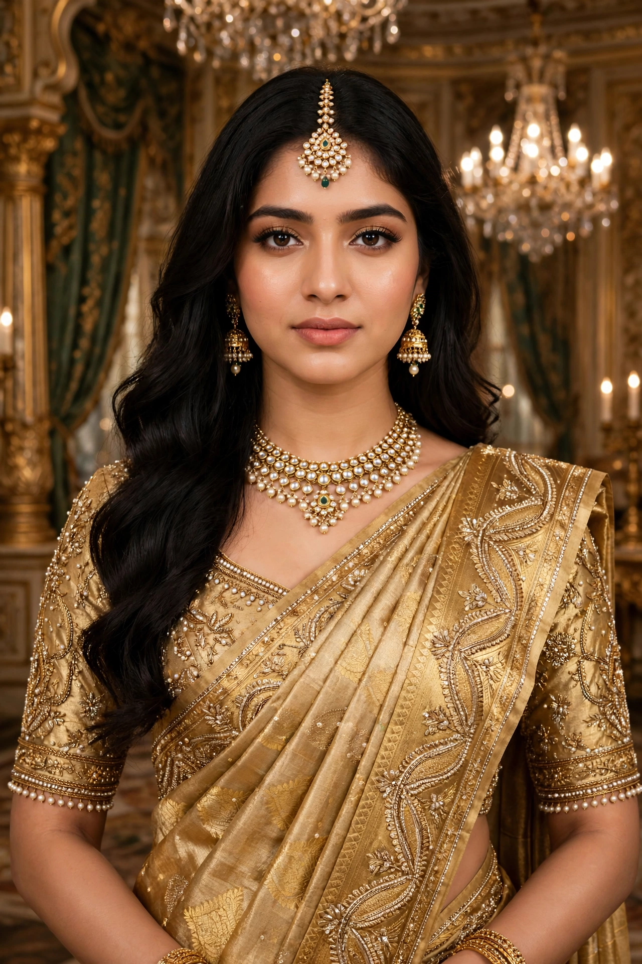 Prompt for Gemini AI Girl Style Golden Saree Luxury Look ai prompt