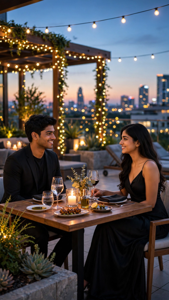Couple Black Dress Prompt Romantic Rooftop Black Dress Date ai prompt