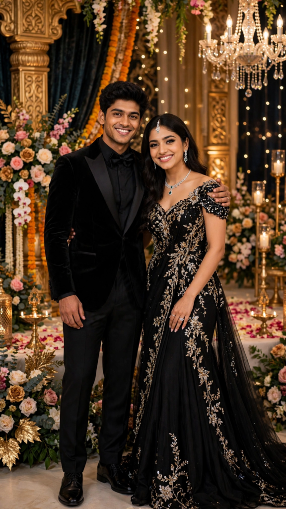 Couple Black Dress Prompt Luxury Black Wedding Reception Look ai prompt