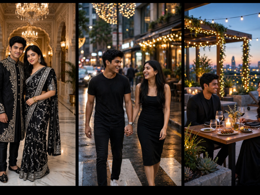 Couple Black Dress Prompt 5 Best Couple Black Dress Prompts for Realistic AI Photos (Indian Style)