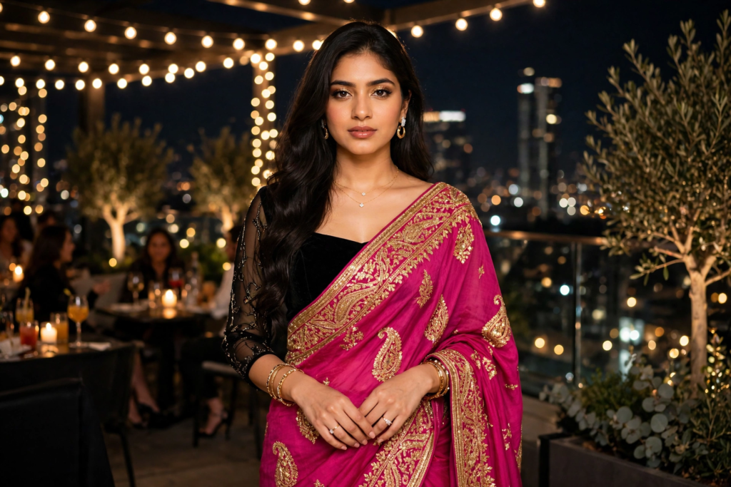 Prompt for Gemini AI Girl Style Bold Saree Night Party Look ai prompt